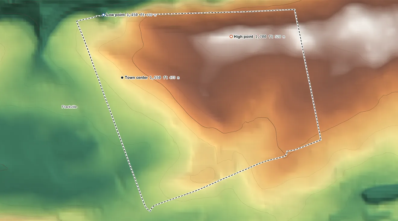 Topographic elevation map of Altamont, Pennsylvania, shaded from 1,450 ft on the north side to 1,700 ft on the east side