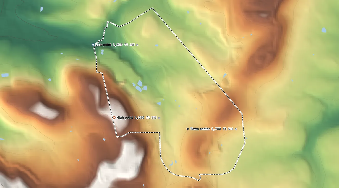 Topographic elevation map of Bigler, Pennsylvania, shaded from 1,520 ft on the northwest side to 1,920 ft on the west side