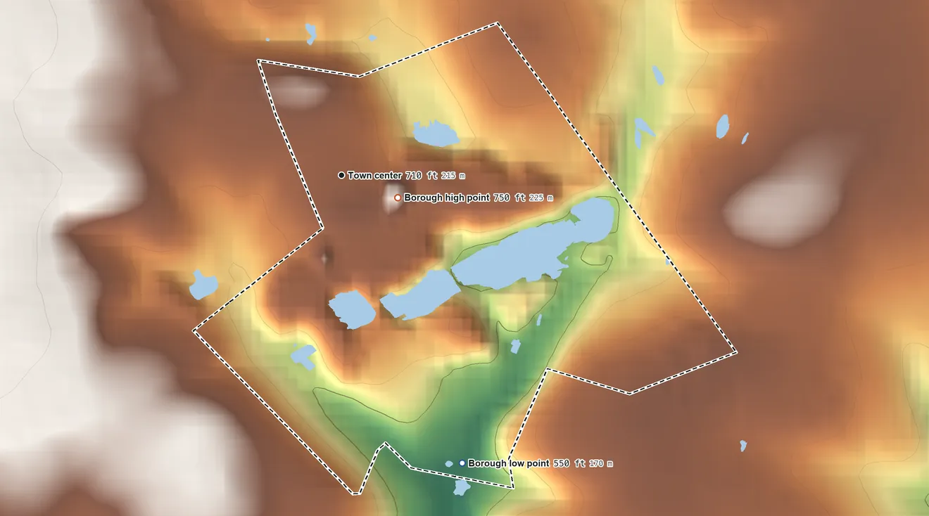 Topographic elevation map of Chapman, Pennsylvania, shaded from 550 ft on the southeast side to 750 ft near the middle