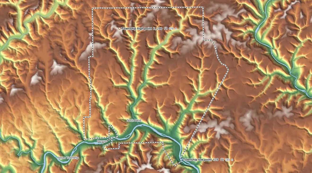 Topographic elevation map of Chapman Township, Clinton County, Pennsylvania, shaded from 610 ft on the southeast side to 2,200 ft on the north side