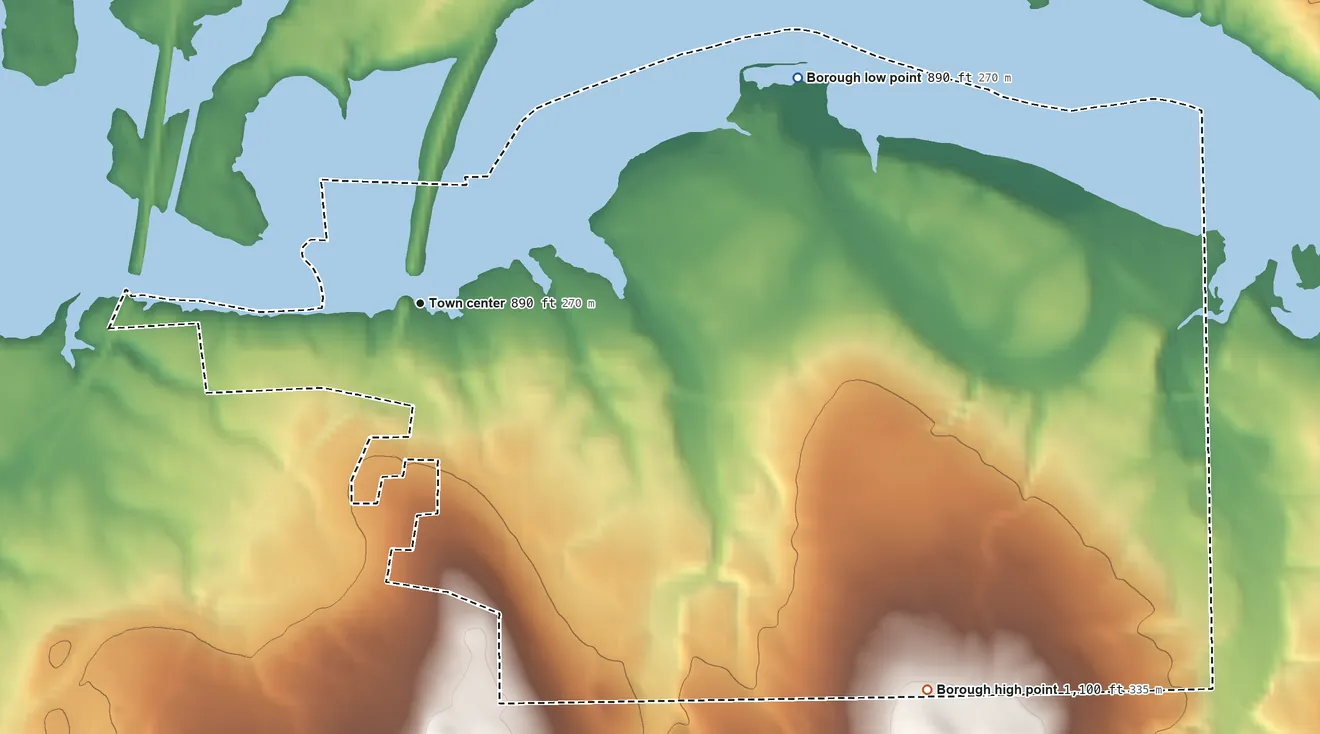 Topographic elevation map of Clark, Pennsylvania, shaded from 890 ft on the northeast side to 1,100 ft on the southeast side