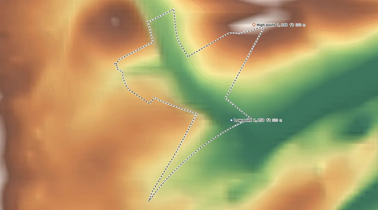 Topographic elevation map of Culp, Pennsylvania, shaded from 1,050 ft on the east side to 1,180 ft on the northeast edge, below higher ground just outside