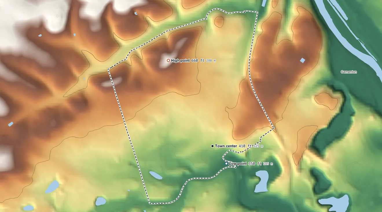 Topographic elevation map of Egypt, Pennsylvania, shaded from 350 ft near the middle to 660 ft on the northwest side