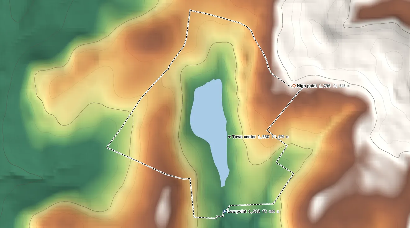 Topographic elevation map of Forest Lake, Pennsylvania, shaded from 1,510 ft on the south side to 1,790 ft on the northeast side