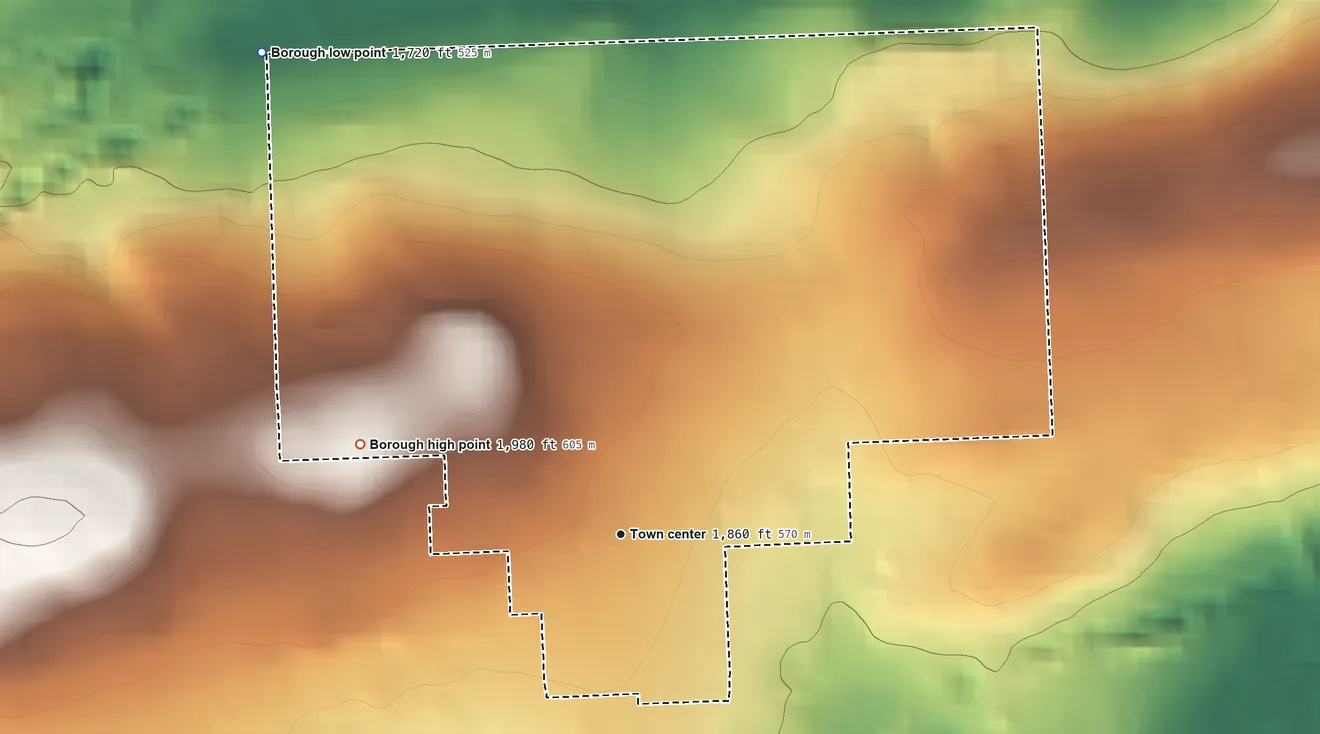 Topographic elevation map of Freeland, Pennsylvania, shaded from 1,720 ft on the northwest side to 1,980 ft on the west side