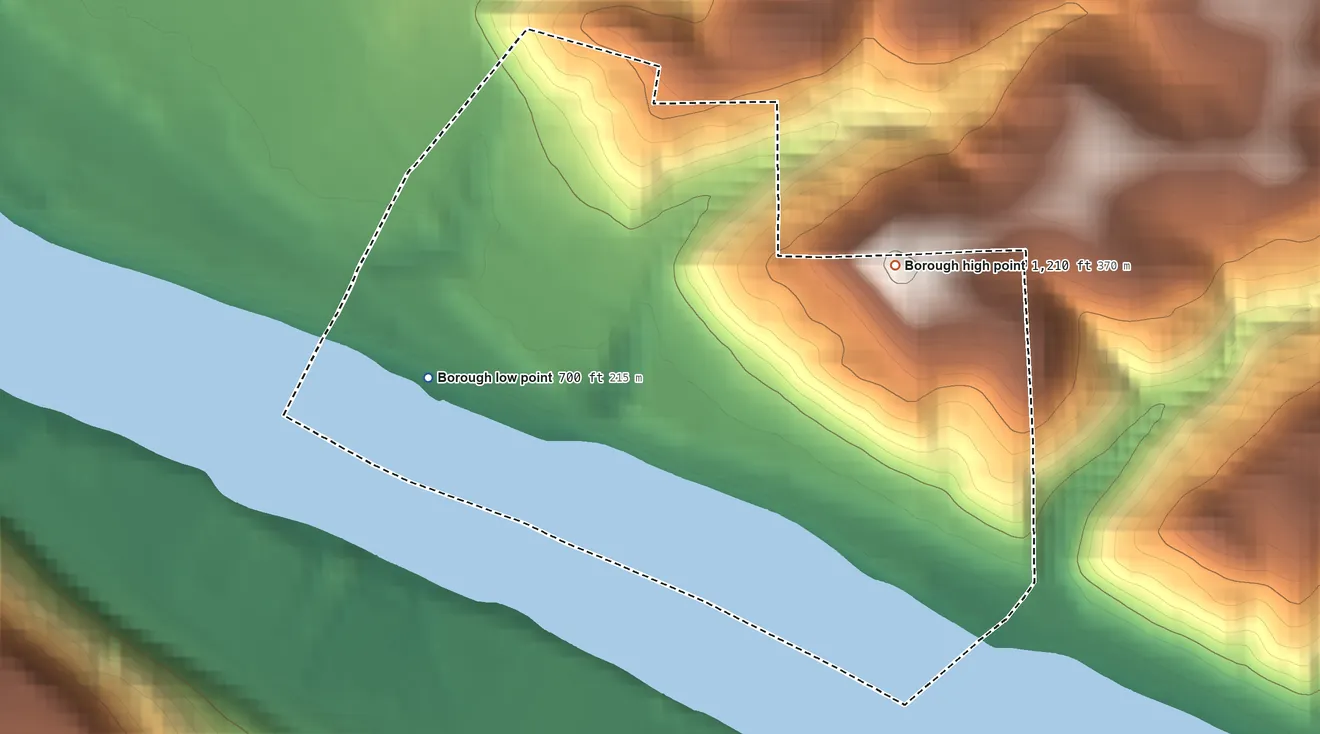 Topographic elevation map of Glen Osborne, Pennsylvania, shaded from 700 ft on the west side to 1,210 ft on the northeast side