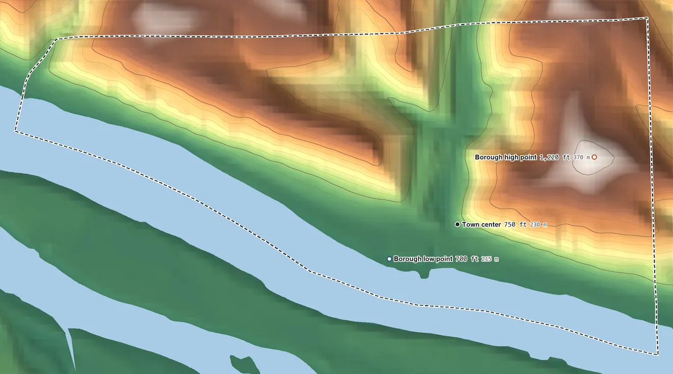 Topographic elevation map of Glenfield, Pennsylvania, shaded from 700 ft on the southwest side to 1,220 ft on the northeast side