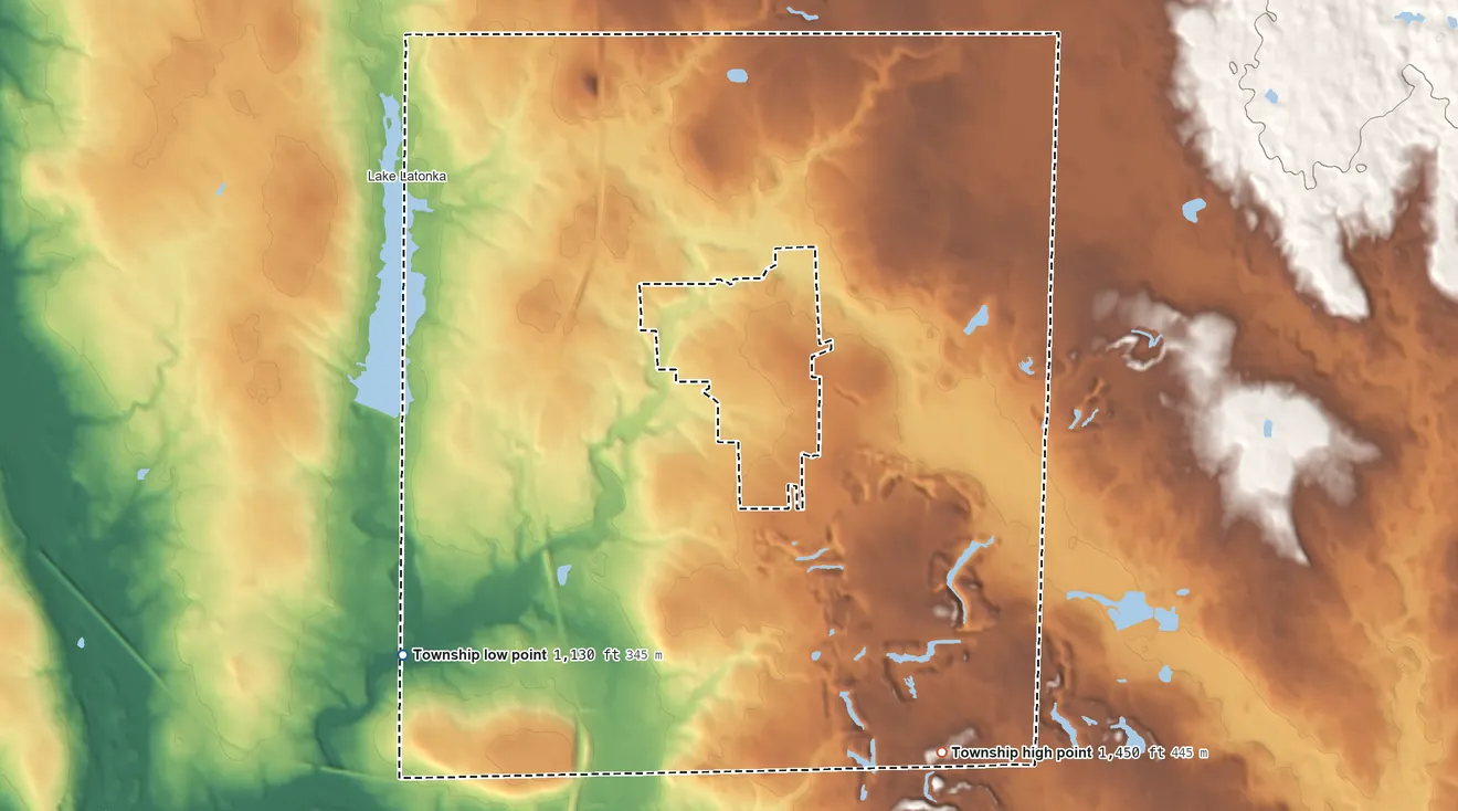 Topographic elevation map of Jackson Township, Mercer County, Pennsylvania, shaded from 1,130 ft on the southwest side to 1,450 ft on the southeast side