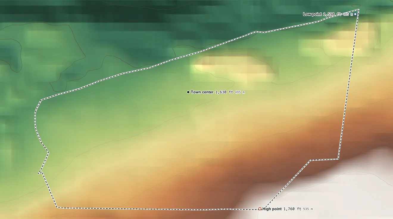 Topographic elevation map of Lattimer, Pennsylvania, shaded from 1,590 ft on the northeast side to 1,760 ft on the southeast side