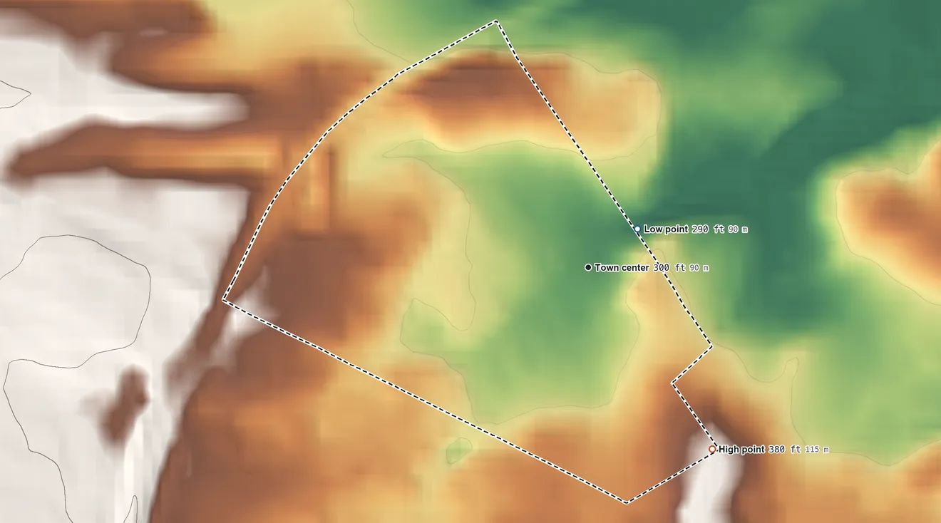 Topographic elevation map of Lincoln Park, Pennsylvania, shaded from 290 ft near the middle to 380 ft at the foot of the South Mountain