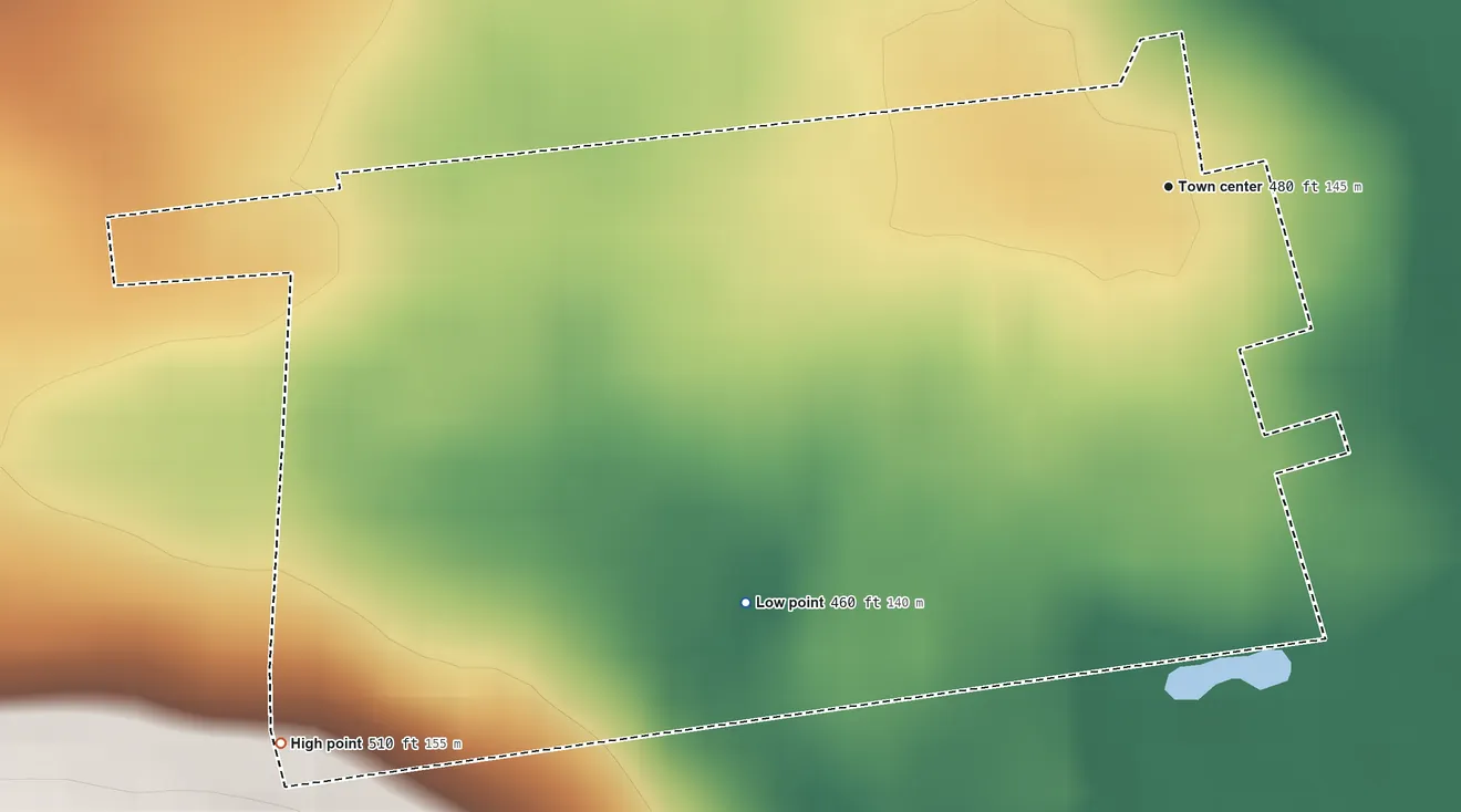 Topographic elevation map of Maxatawny, Pennsylvania, shaded from 460 ft on the southwest side to 510 ft on the southwest side