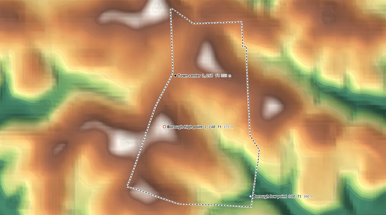 Topographic elevation map of Mount Oliver, Pennsylvania, shaded from 980 ft on the southeast side to 1,240 ft on the south side