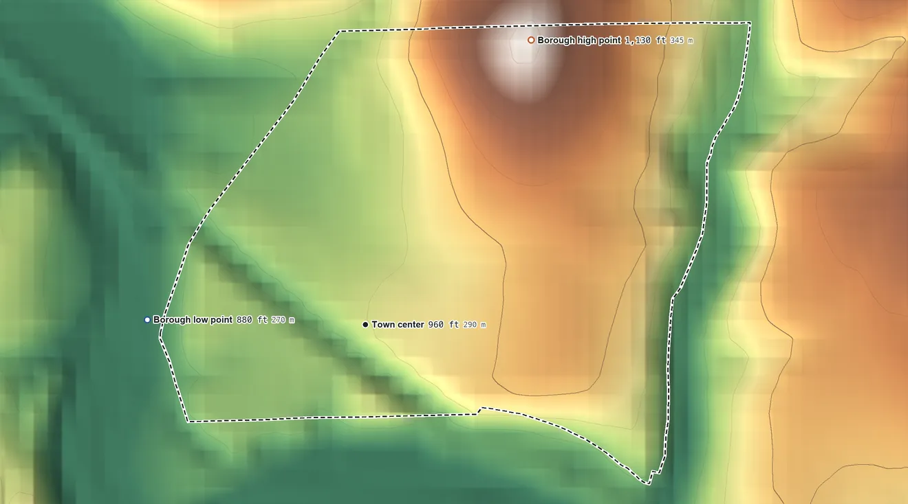 Topographic elevation map of North Irwin, Pennsylvania, shaded from 880 ft on the west side to 1,130 ft on the northeast side