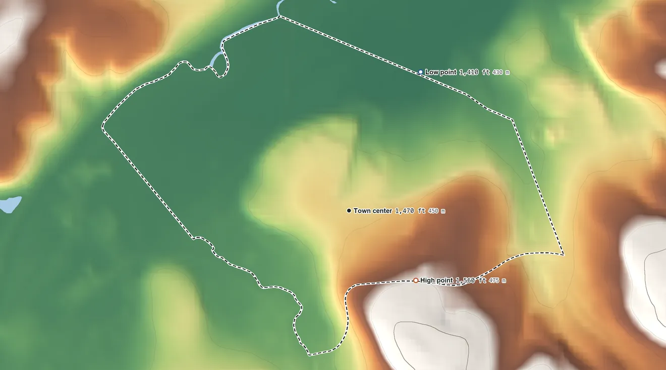 Topographic elevation map of North Philipsburg, Pennsylvania, shaded from 1,410 ft on the northeast side to 1,560 ft on the southeast edge, below higher ground just outside