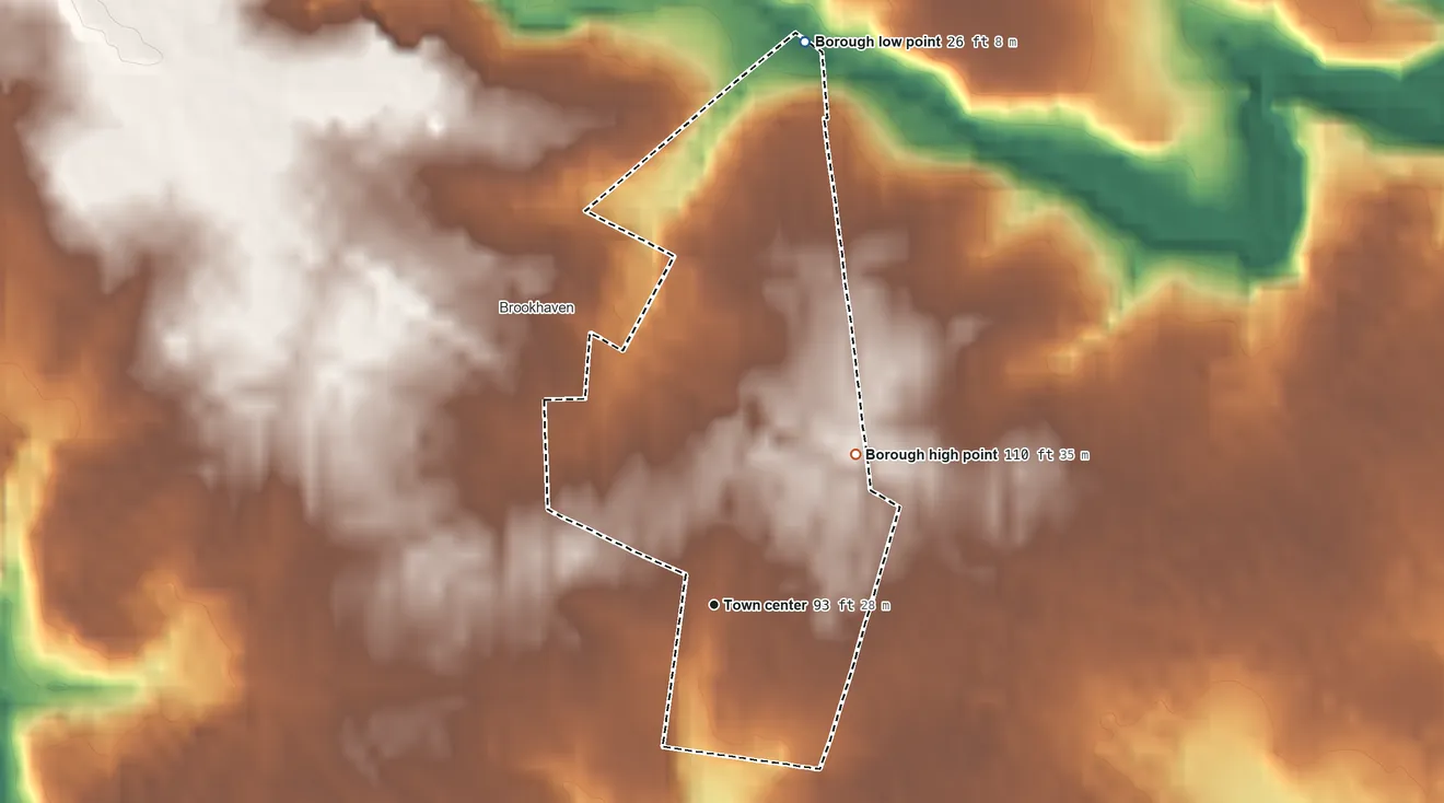 Topographic elevation map of Parkside, Pennsylvania, shaded from 26 ft on the north side to 110 ft on the northeast side