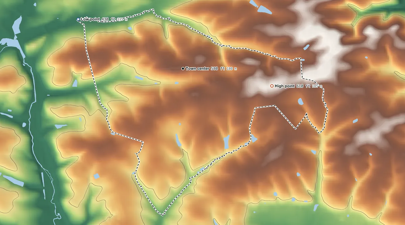 Topographic elevation map of Penryn, Pennsylvania, shaded from 430 ft on the northwest side to 610 ft on the east side