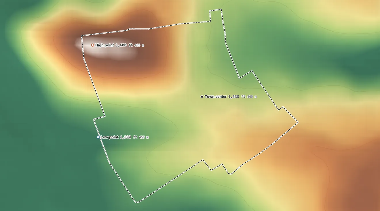 Topographic elevation map of Pine Glen, Pennsylvania, shaded from 1,500 ft on the west side to 1,600 ft on the northwest side