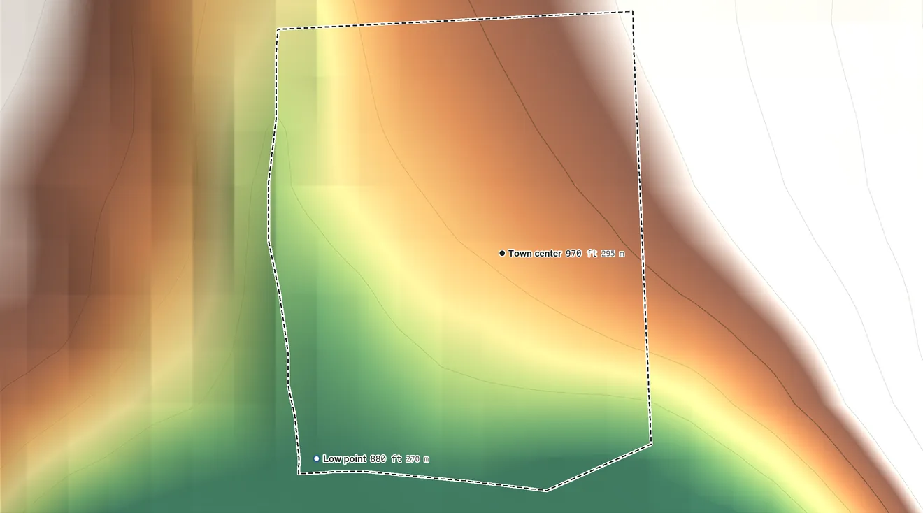 Topographic elevation map of Point View, Pennsylvania, shaded from 880 ft on the southwest side to 1,040 ft on the north edge, below higher ground just outside