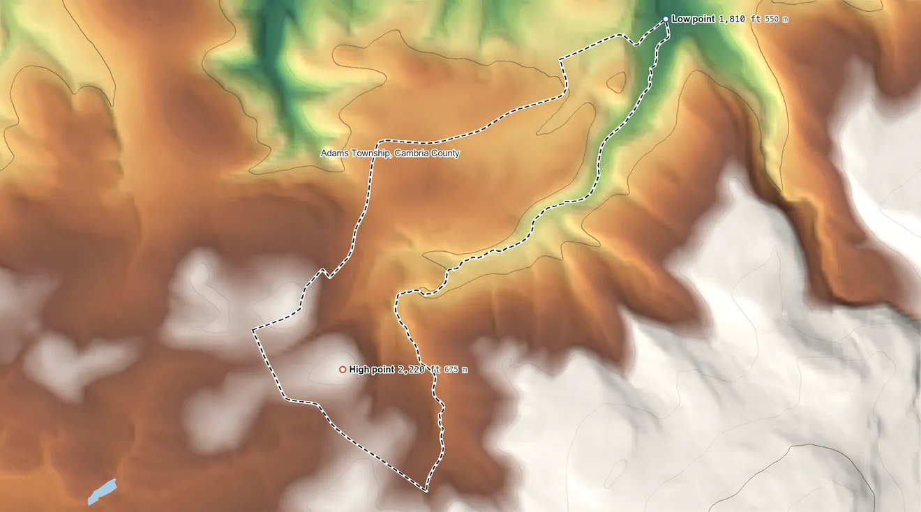 Topographic elevation map of Salix, Pennsylvania, shaded from 1,810 ft on the northeast side to 2,220 ft on the southwest edge, below higher ground just outside