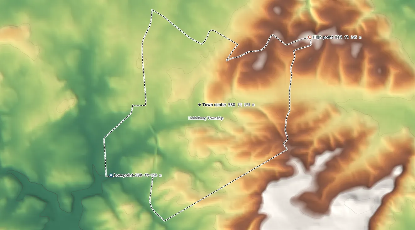 Topographic elevation map of Schaefferstown, Pennsylvania, shaded from 500 ft on the southwest side to 810 ft on the northeast side