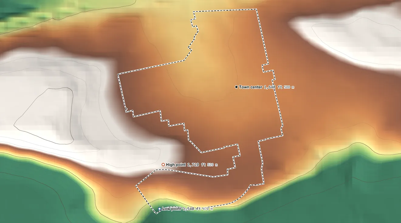 Topographic elevation map of Sheppton, Pennsylvania, shaded from 1,540 ft on the southwest side to 1,710 ft on the southwest side