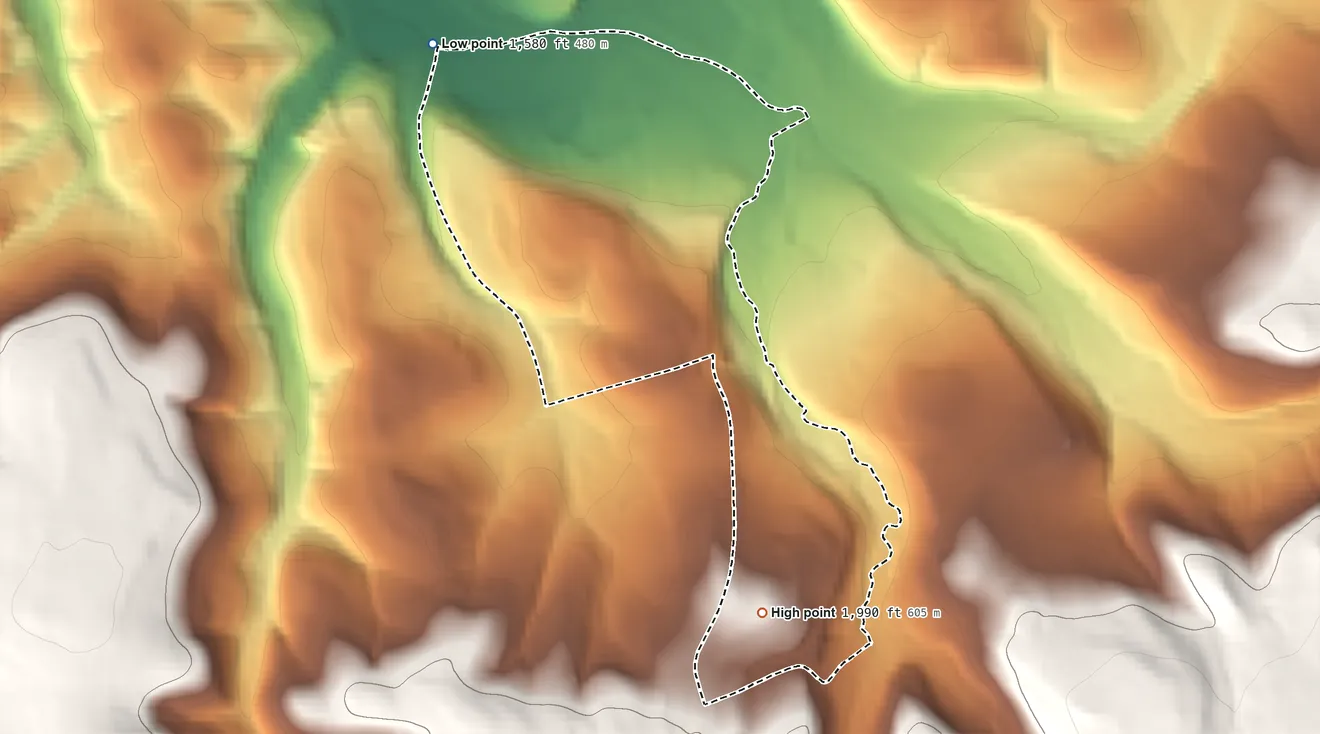 Topographic elevation map of Sidman, Pennsylvania, shaded from 1,580 ft on the northwest side to 1,990 ft on the south edge, below higher ground just outside