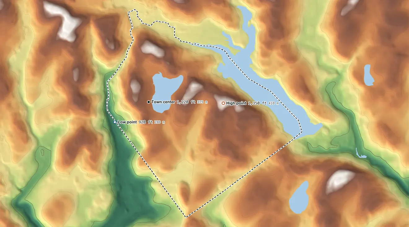Topographic elevation map of Silkworth, Pennsylvania, shaded from 920 ft on the southwest side to 1,350 ft on the east side