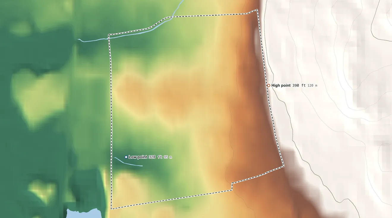 Topographic elevation map of South Temple, Pennsylvania, shaded from 320 ft on the southwest side to 390 ft at the foot of the South Mountain
