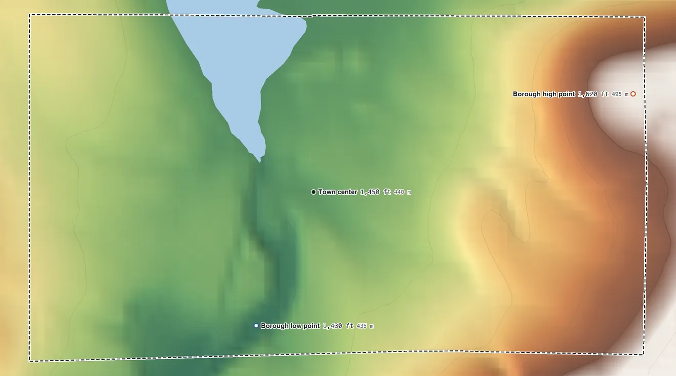 Topographic elevation map of Spartansburg, Pennsylvania, shaded from 1,430 ft on the southwest side to 1,620 ft on the east side