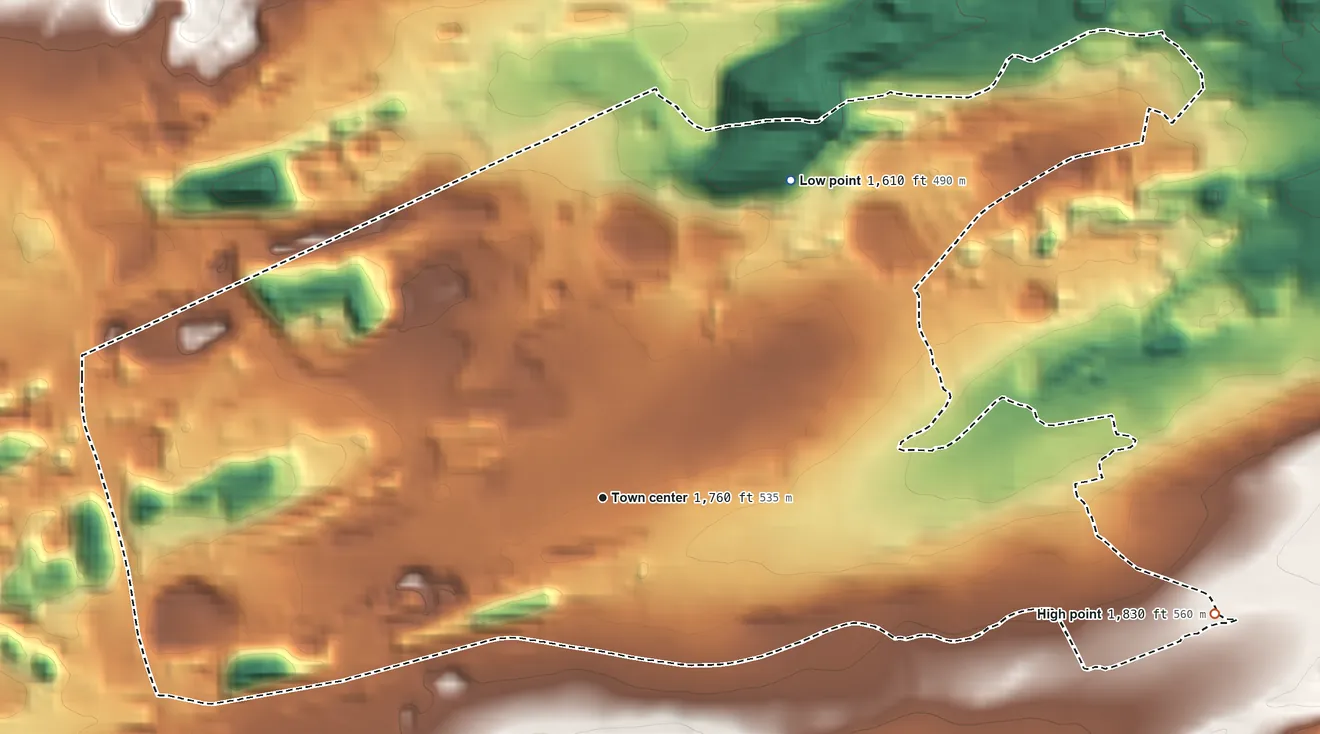 Topographic elevation map of Tresckow, Pennsylvania, shaded from 1,610 ft on the northeast side to 1,830 ft on the east side