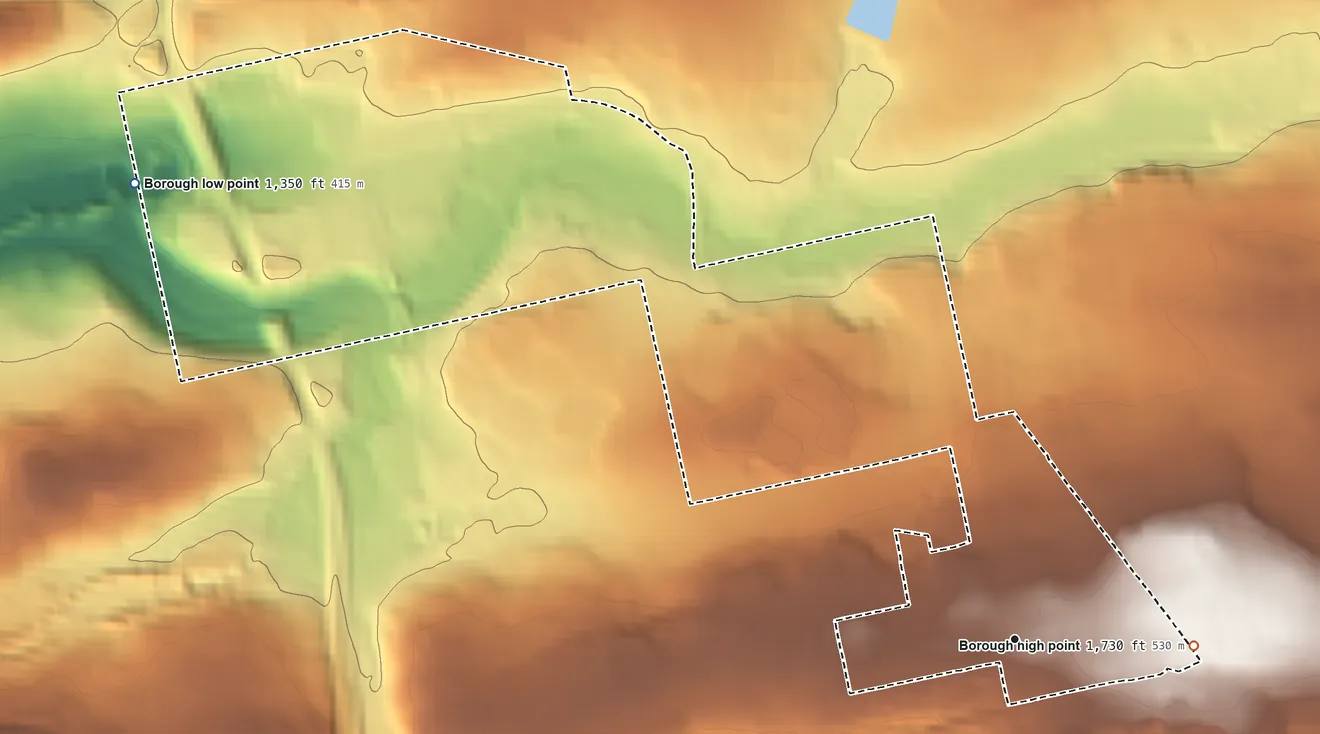 Topographic elevation map of West Hazleton, Pennsylvania, shaded from 1,350 ft on the northwest side to 1,730 ft on the east side