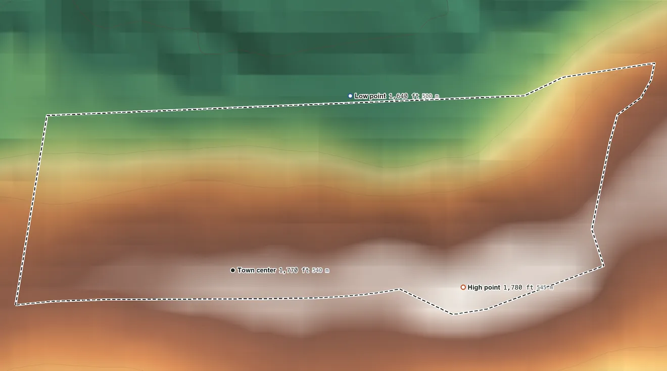 Topographic elevation map of Wilburton Number Two, Pennsylvania, shaded from 1,640 ft on the northeast side to 1,780 ft on the east side