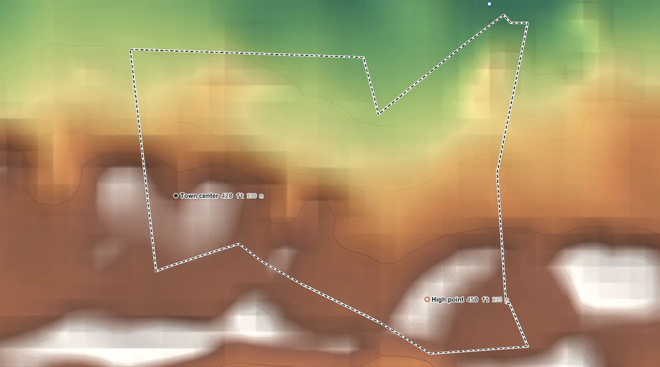 Topographic elevation map of La Pica, Puerto Rico, shaded from 270 ft on the northeast side to 450 ft on the east side