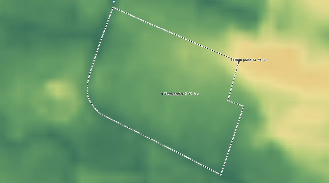 Topographic elevation map of Villa Calma, Puerto Rico, shaded from 2 ft on the northwest side to 14 ft on the northeast side