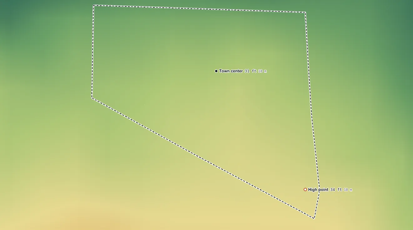 Topographic elevation map of Villa de Sabana, Puerto Rico, shaded from 23 ft on the northwest side to 34 ft on the southeast side