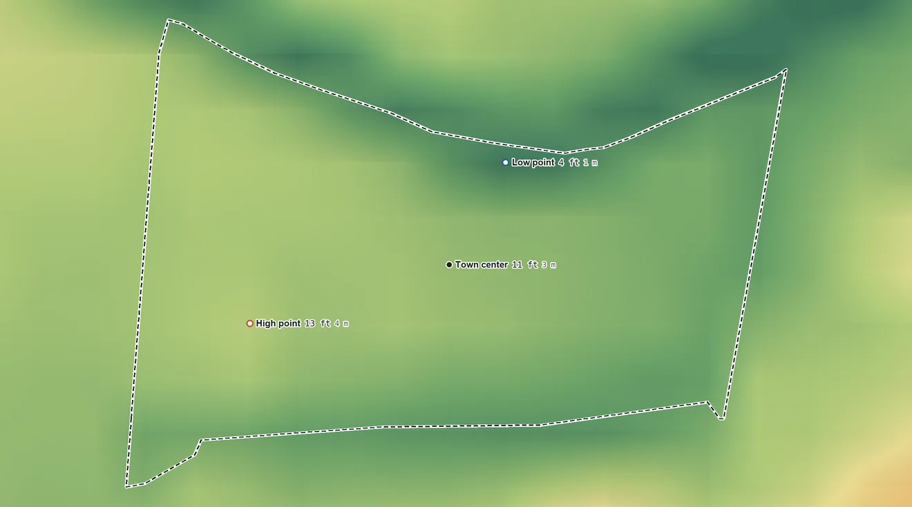 Topographic elevation map of Villa Quintero, Puerto Rico, shaded from 4 ft on the northeast side to 13 ft at the foot of the Montañas de Corozal