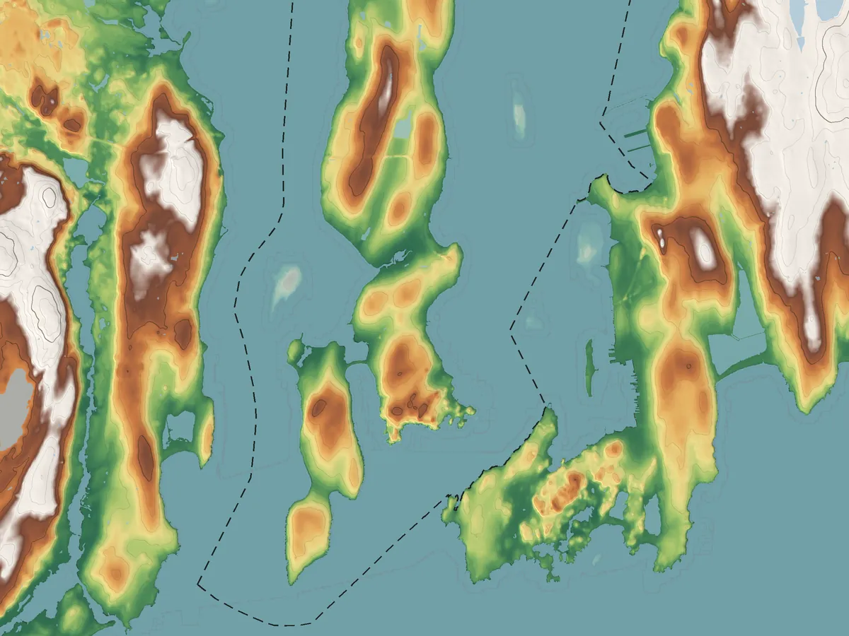 Topographic map of Jamestown, Rhode Island