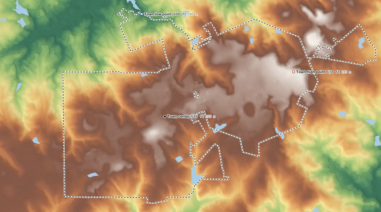 Topographic elevation map of Batesburg-Leesville, South Carolina, shaded from 480 ft on the north side to 670 ft on the east side