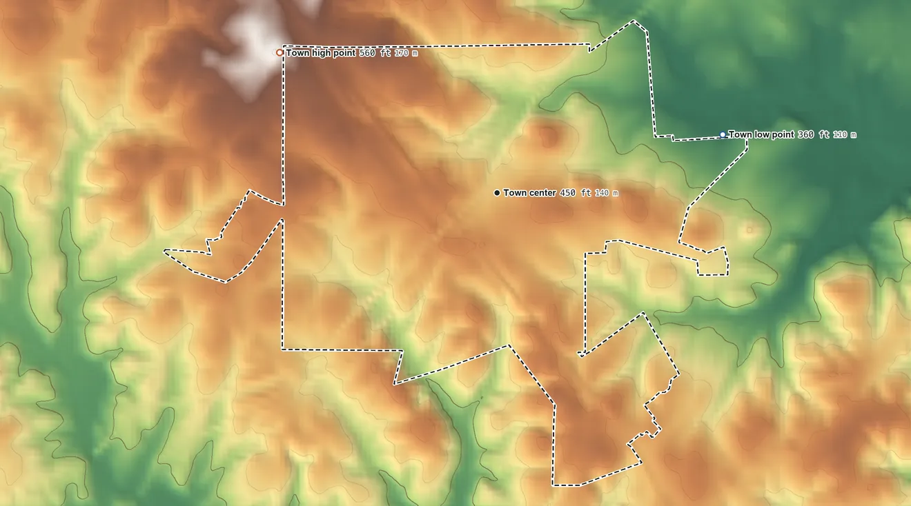 Topographic elevation map of Carlisle, South Carolina, shaded from 360 ft on the east side to 560 ft on the northwest side