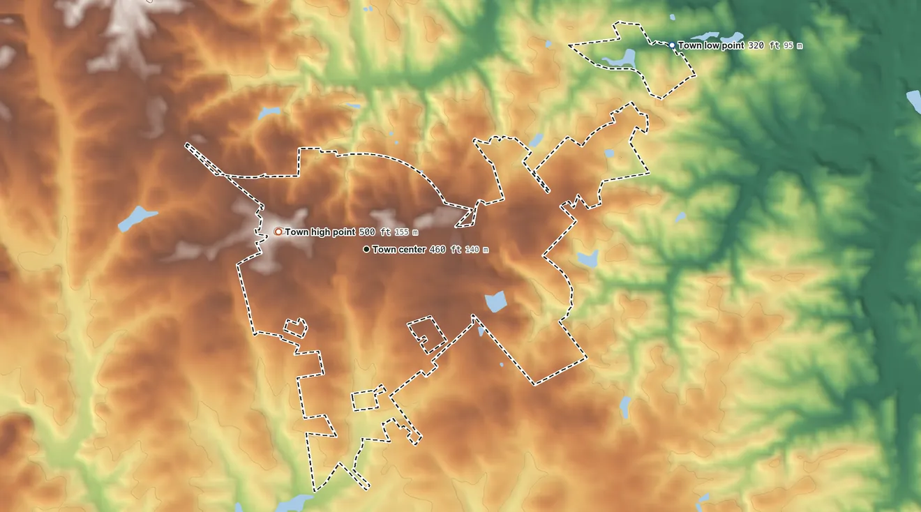Topographic elevation map of Chapin, South Carolina, shaded from 320 ft on the northeast side to 500 ft on the west side