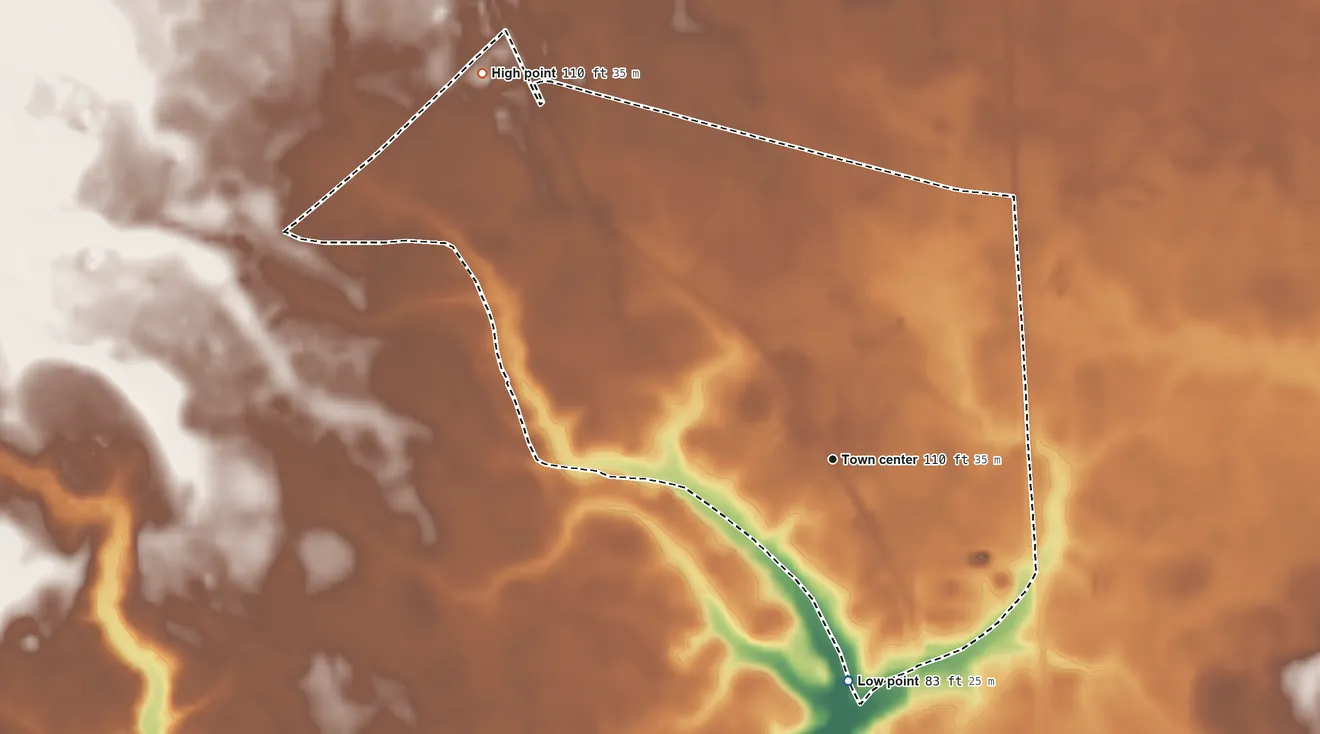 Topographic elevation map of Danwood, South Carolina, shaded from 83 ft on the south side to 110 ft on the northwest side