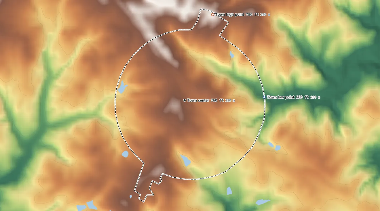 Topographic elevation map of Donalds, South Carolina, shaded from 660 ft on the east side to 780 ft on the north side