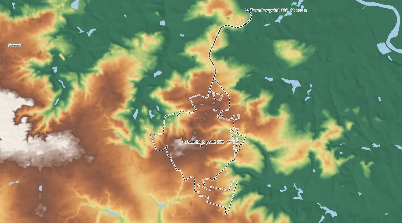Topographic elevation map of Gaston, South Carolina, shaded from 330 ft on the north side to 520 ft near the middle