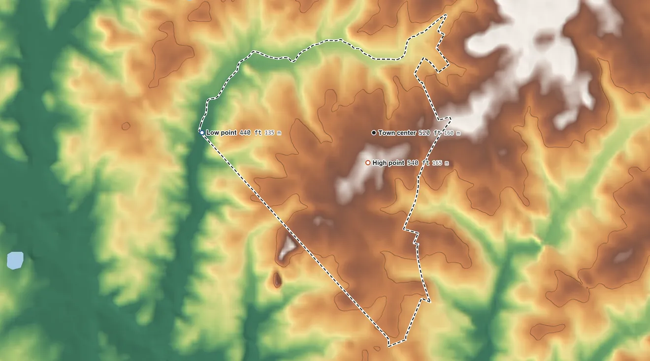 Topographic elevation map of Helena, South Carolina, shaded from 440 ft on the west side to 540 ft near the middle