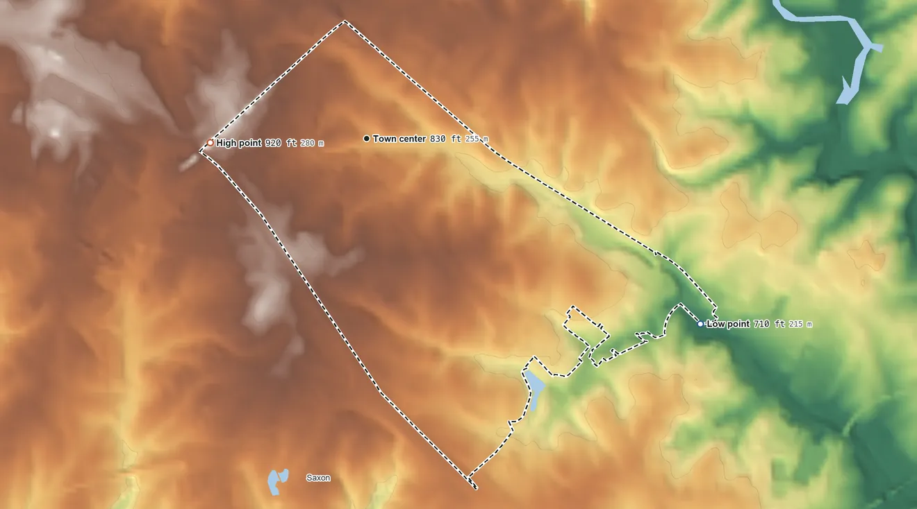Topographic elevation map of Hilltop, South Carolina, shaded from 710 ft on the southeast side to 920 ft on the west side