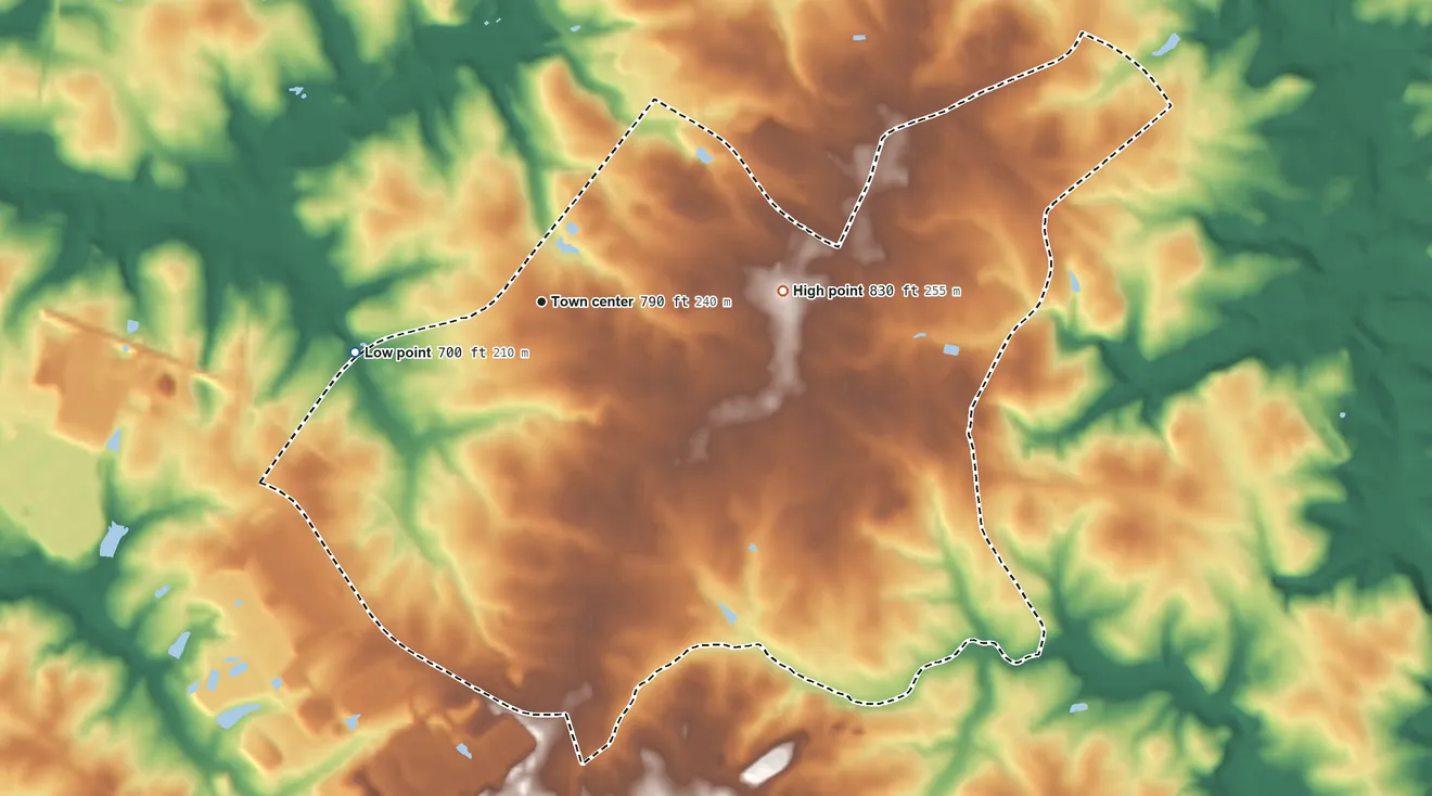 Topographic elevation map of Homeland Park, South Carolina, shaded from 700 ft on the west side to 830 ft on the east side