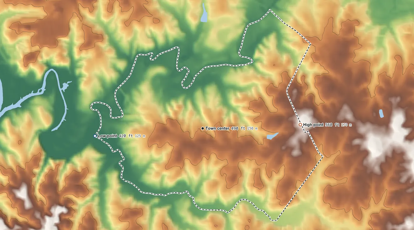 Topographic elevation map of Irwin, South Carolina, shaded from 420 ft on the west side to 560 ft on the east side