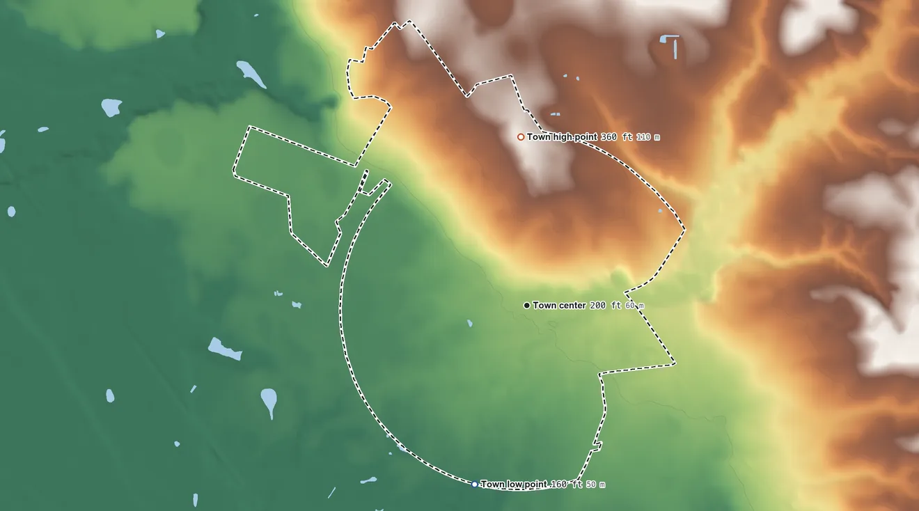 Topographic elevation map of Jackson, South Carolina, shaded from 160 ft on the south side to 360 ft on the north side