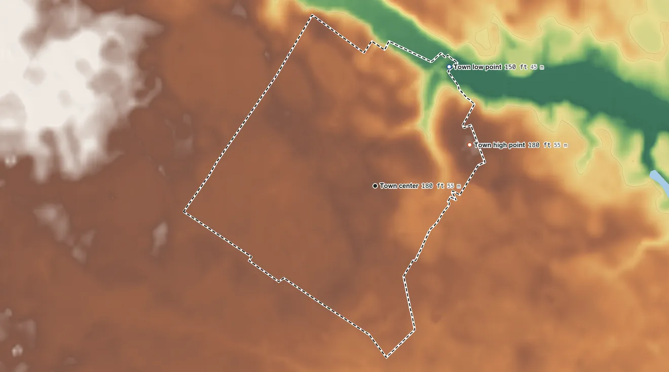 Topographic elevation map of Lamar, South Carolina, shaded from 150 ft on the northeast side to 180 ft on the northeast side