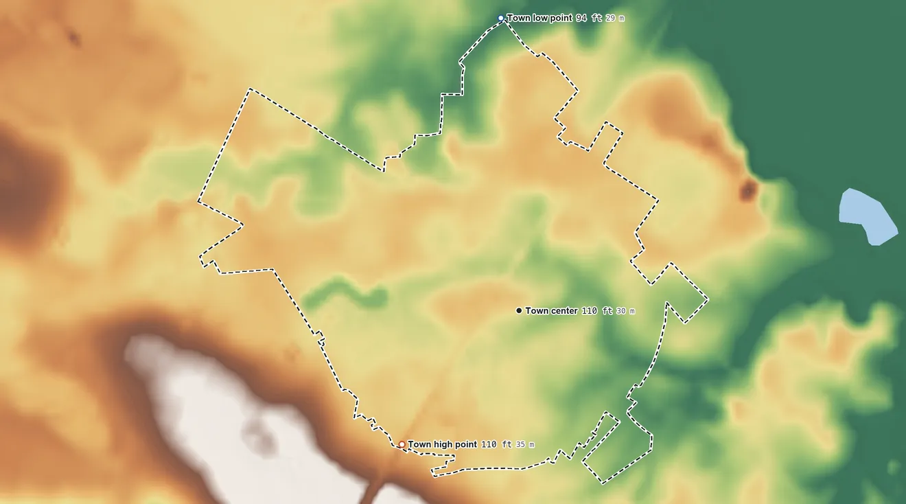 Topographic elevation map of Latta, South Carolina, shaded from 94 ft on the north side to 110 ft on the southwest side